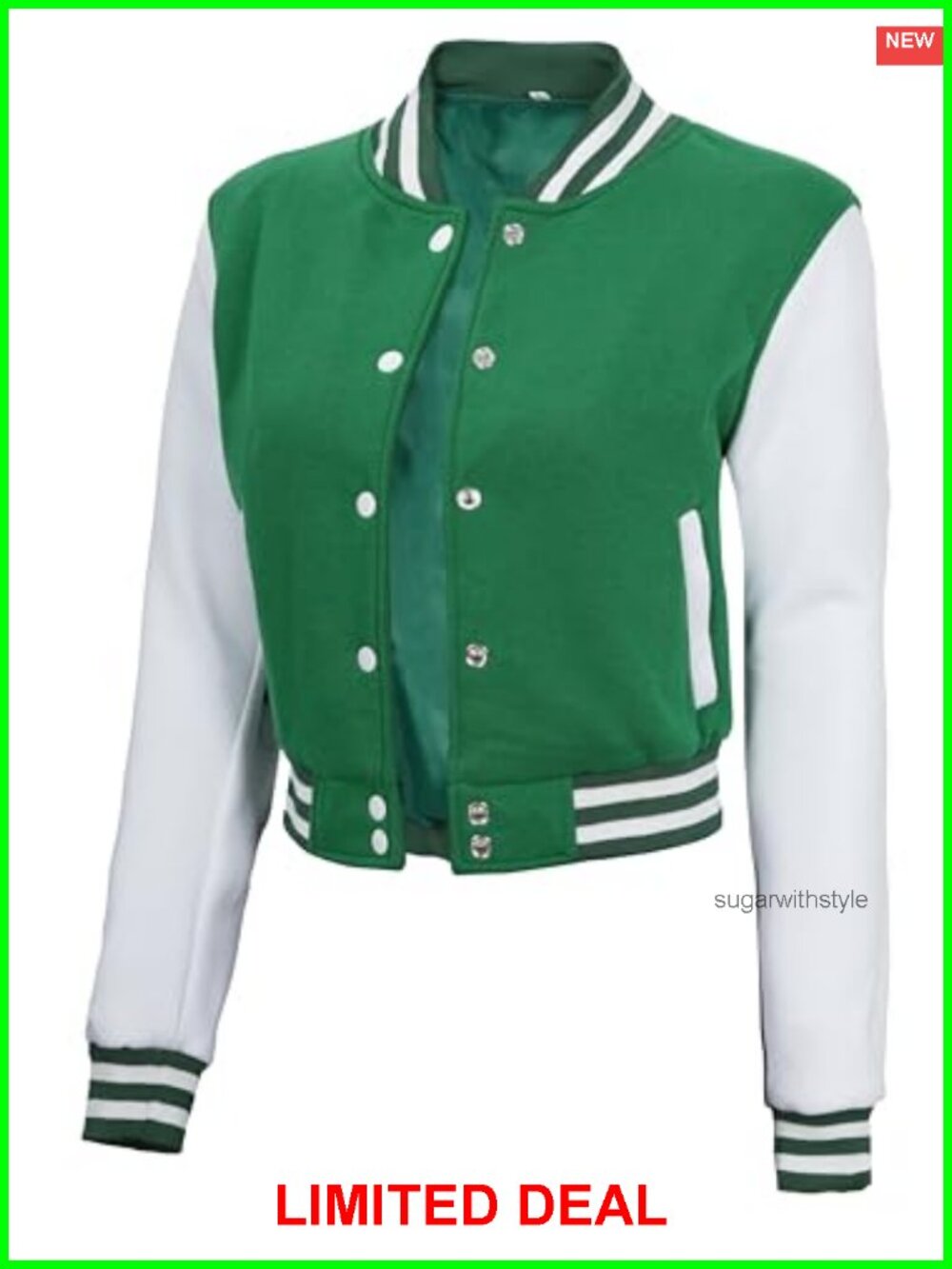Letterman Varsity Jacket Women Cropped Bomber Fleece Casual